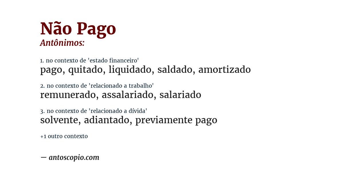 Antônimo de não pago