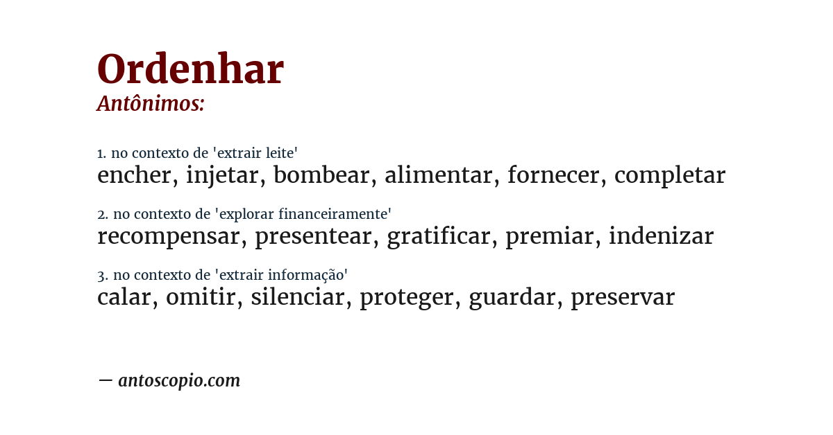 Antônimo de ordenhar