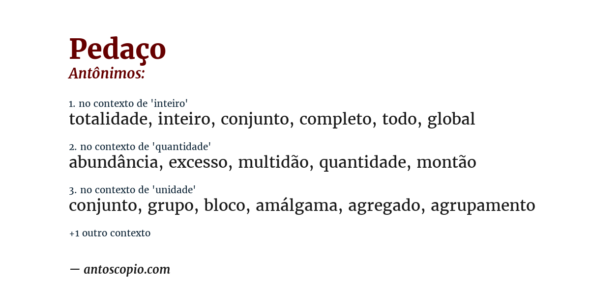 Antônimo de pedaço