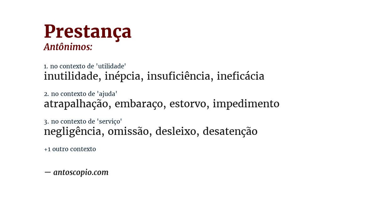 Antônimo de prestança