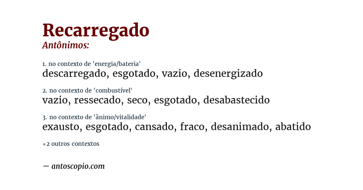 Antônimo de recarregado