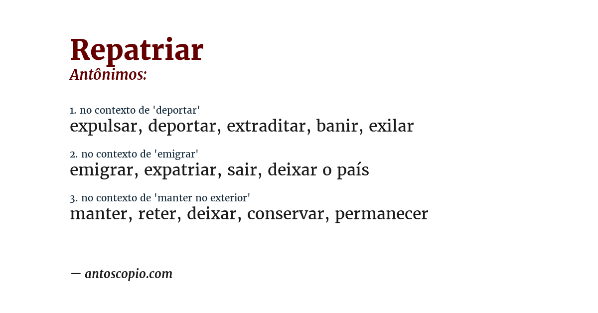 Antônimo de repatriar