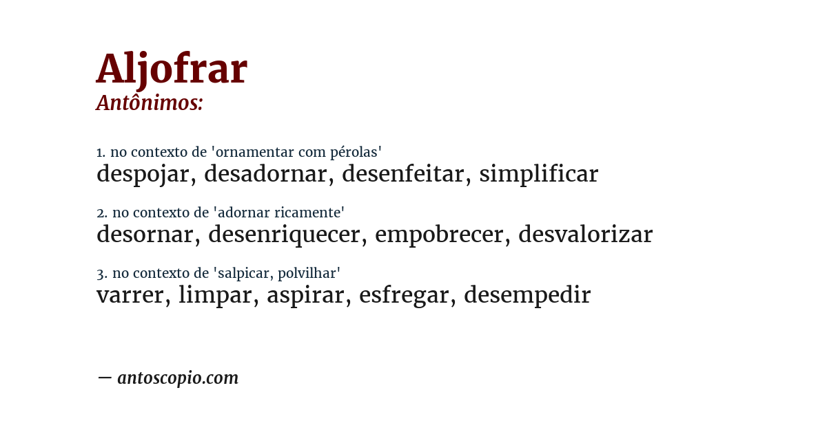 Antônimo de aljofrar