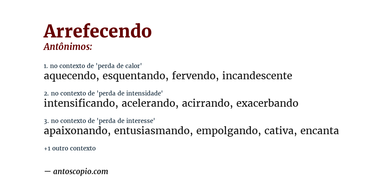 Antônimo de arrefecendo