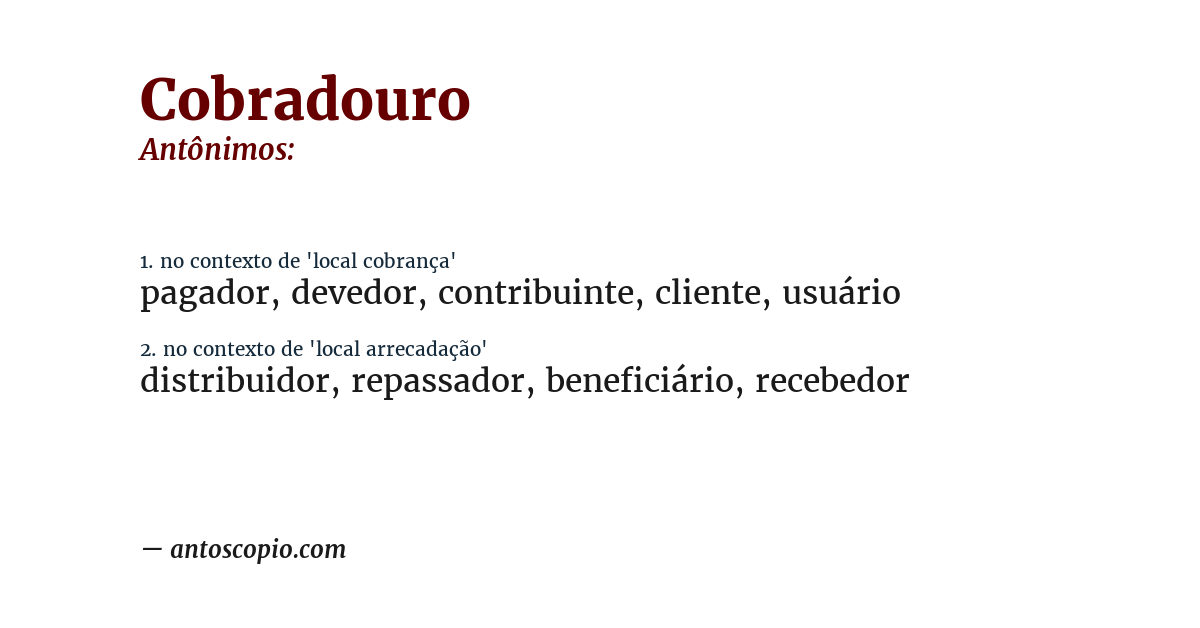 Antônimo de cobradouro