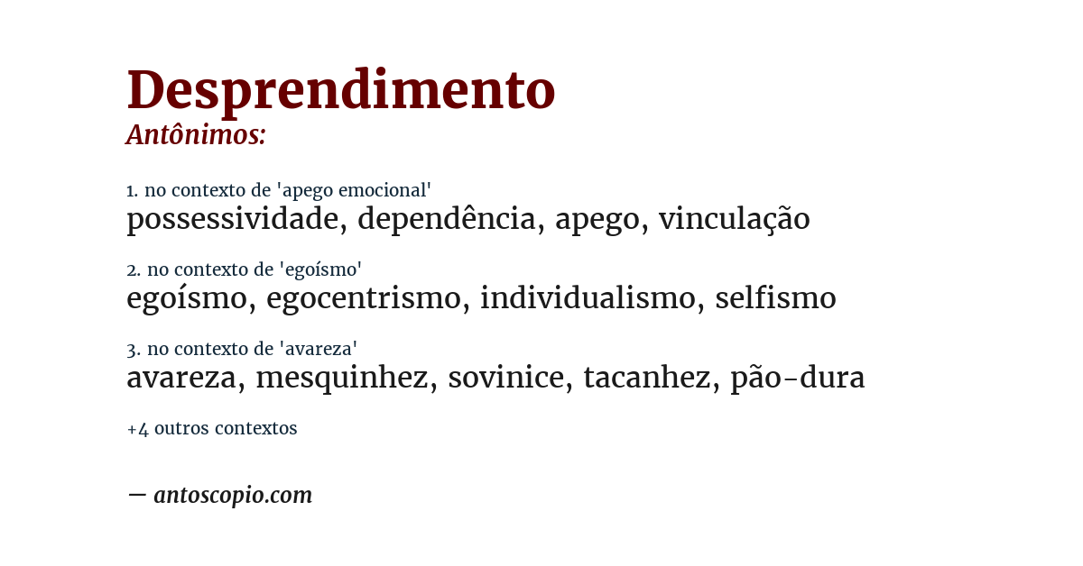 Antônimo de desprendimento