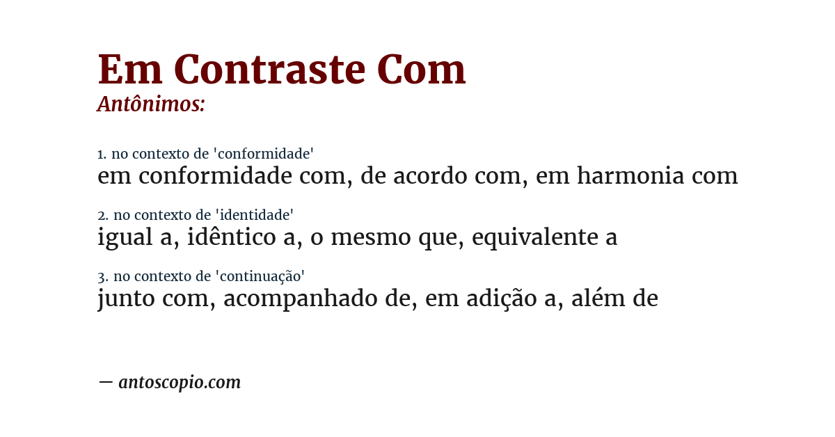 Antônimo de em contraste com