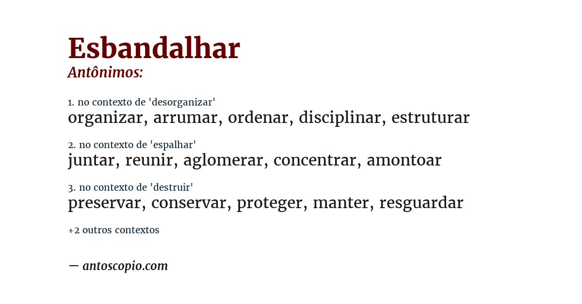 Antônimo de esbandalhar