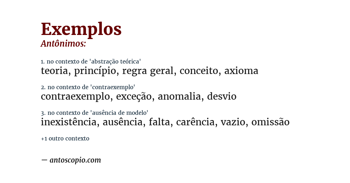 Antônimo de exemplos