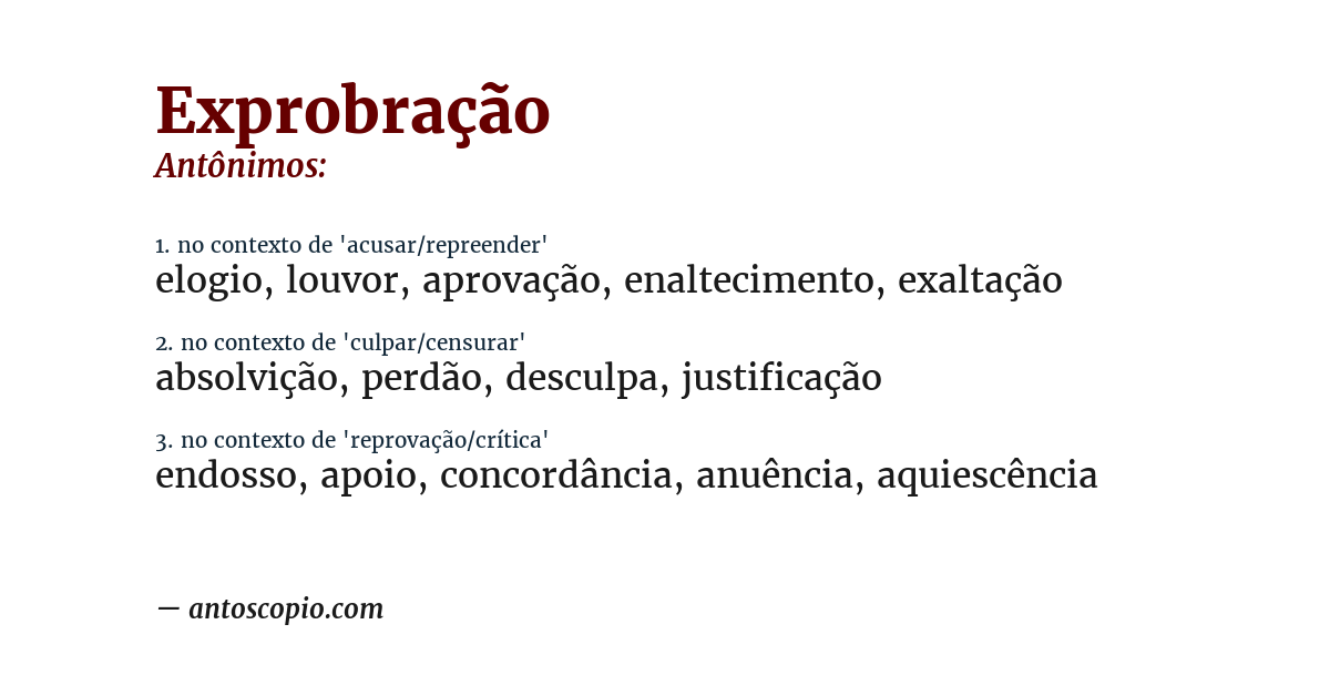 Antônimo de exprobração