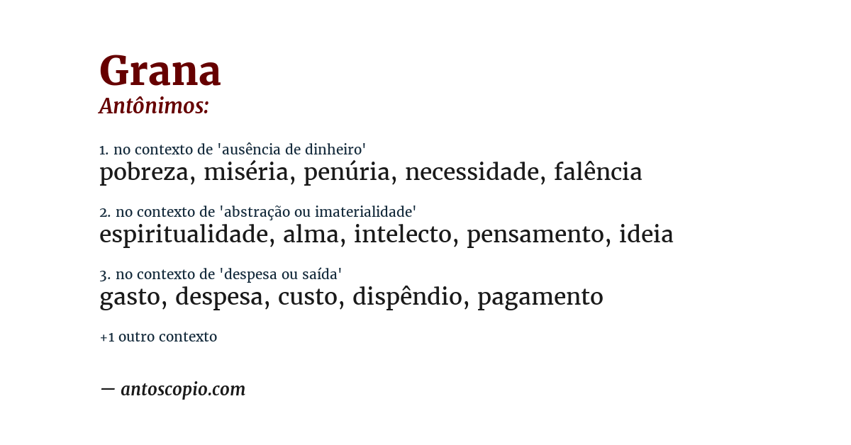 Antônimo de grana
