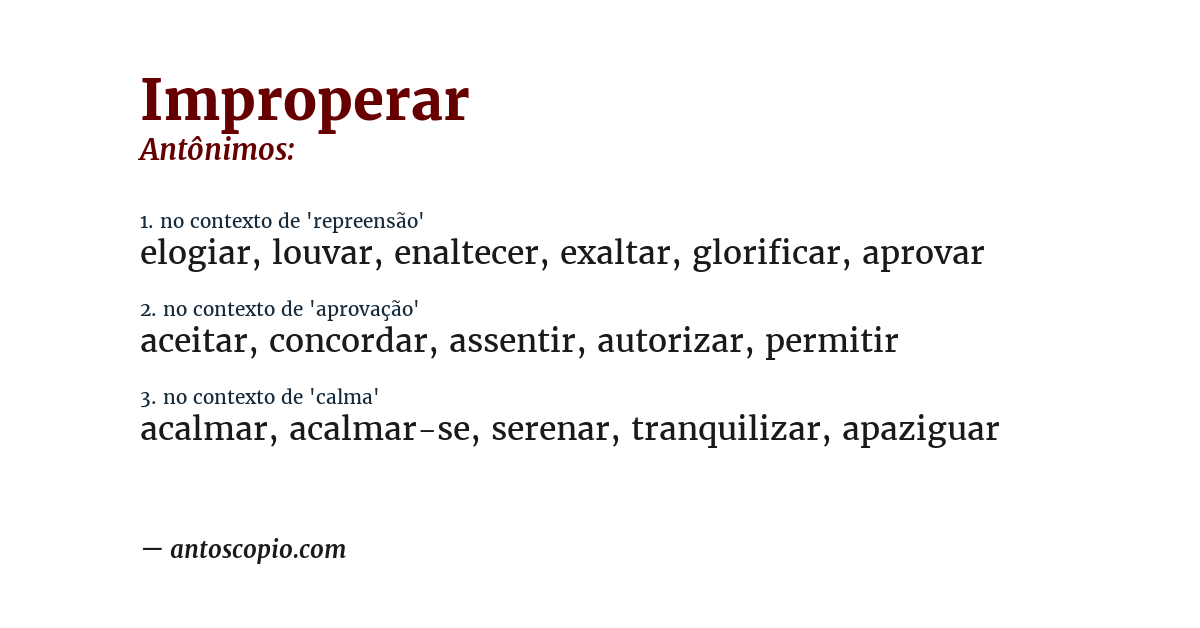 Antônimo de improperar