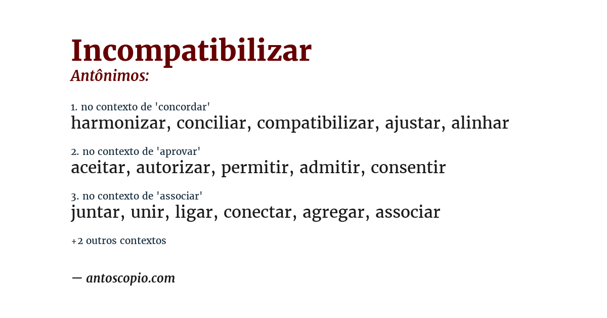 Antônimo de incompatibilizar