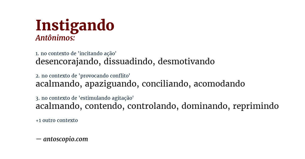 Antônimo de instigando