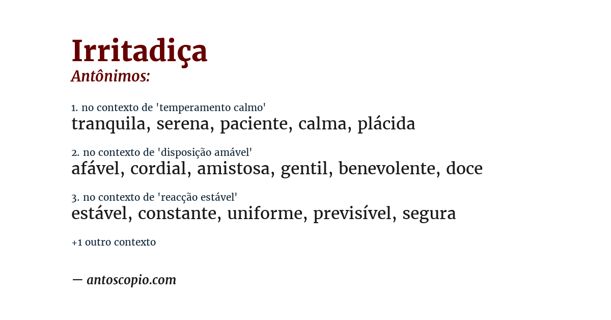 Antônimo de irritadiça
