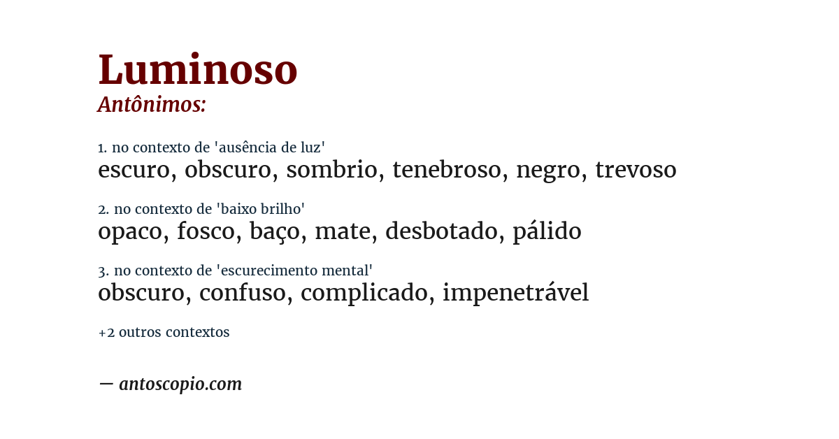 Antônimo de luminoso