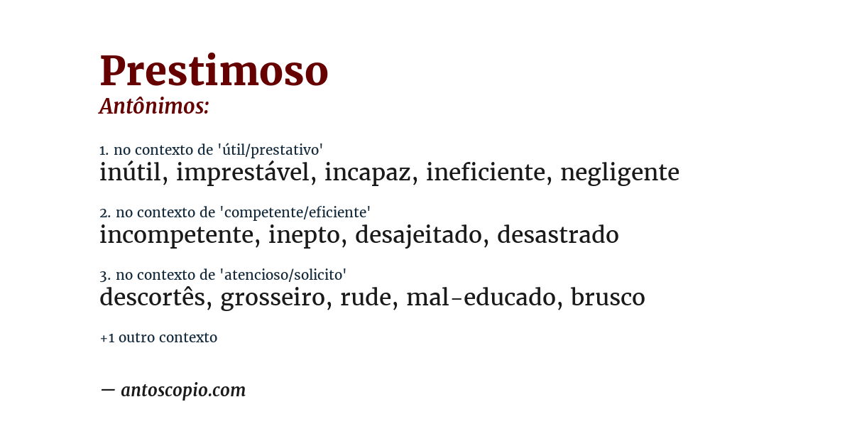 Antônimo de prestimoso