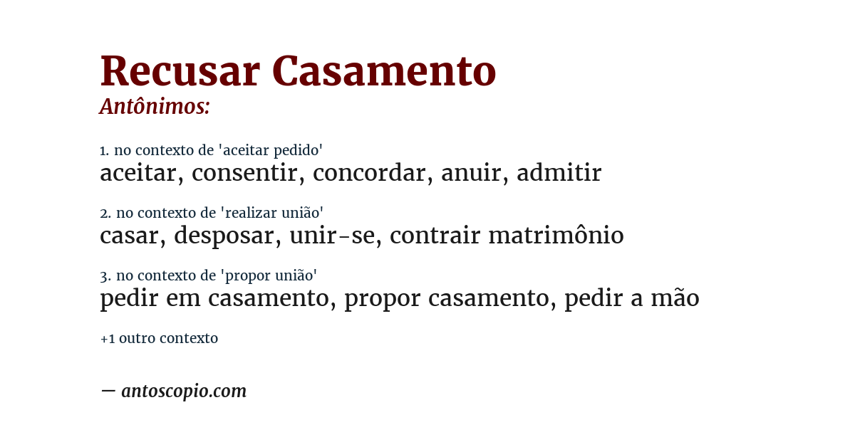 Antônimo de recusar casamento