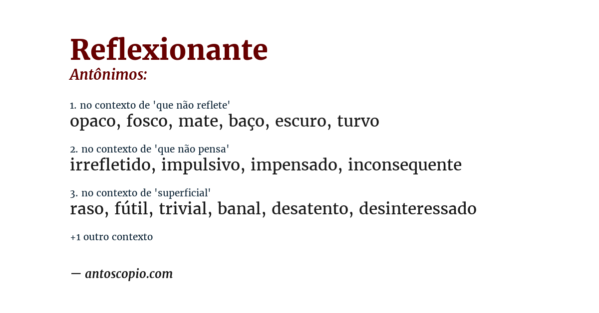 Antônimo de reflexionante