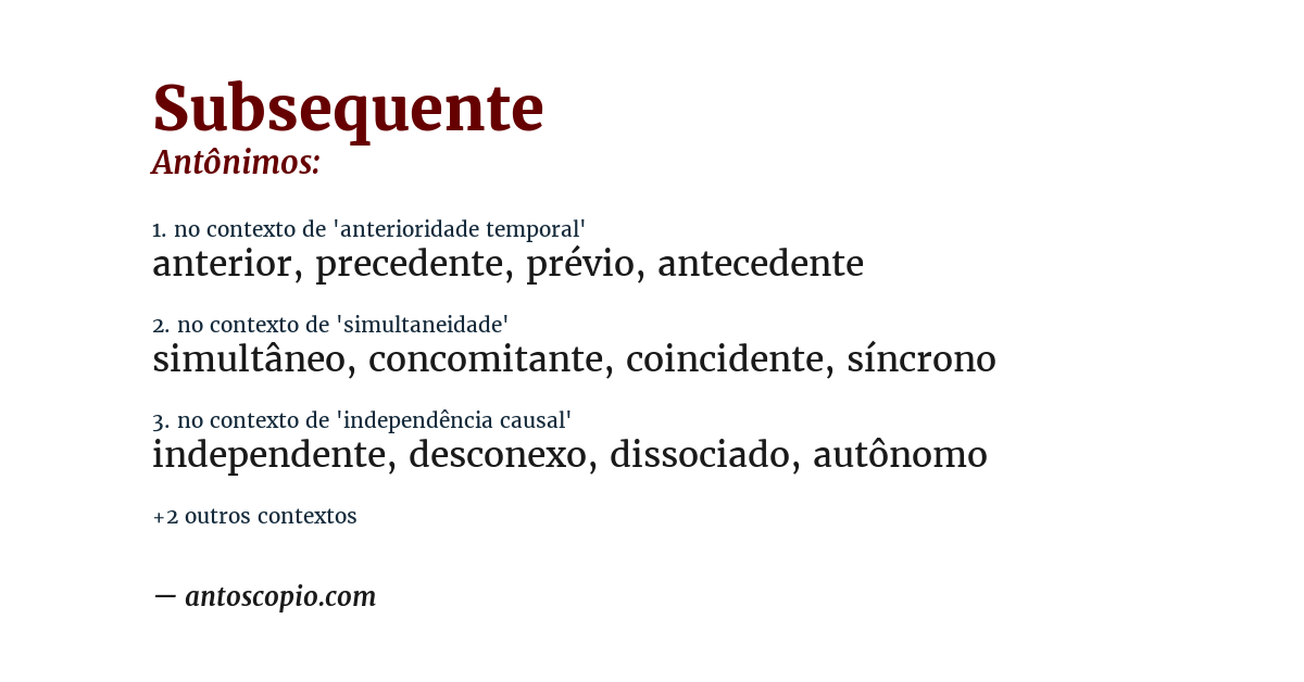 Antônimo de subsequente