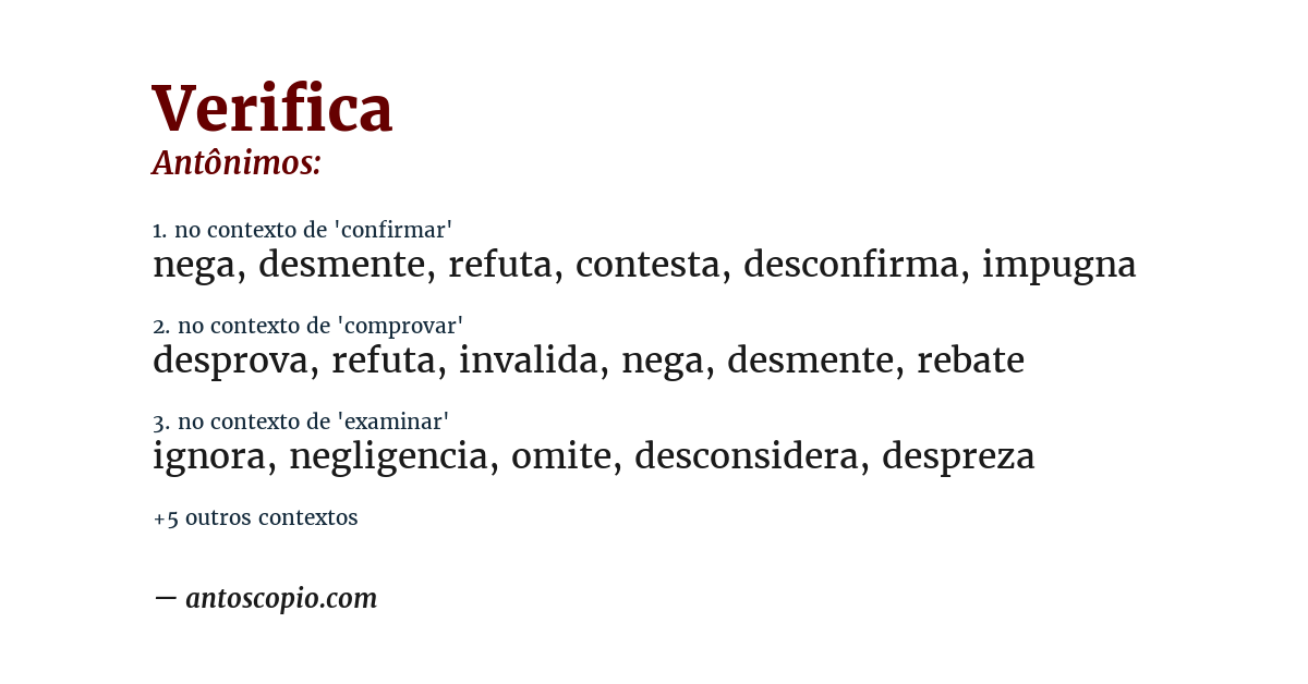 Antônimo de verifica