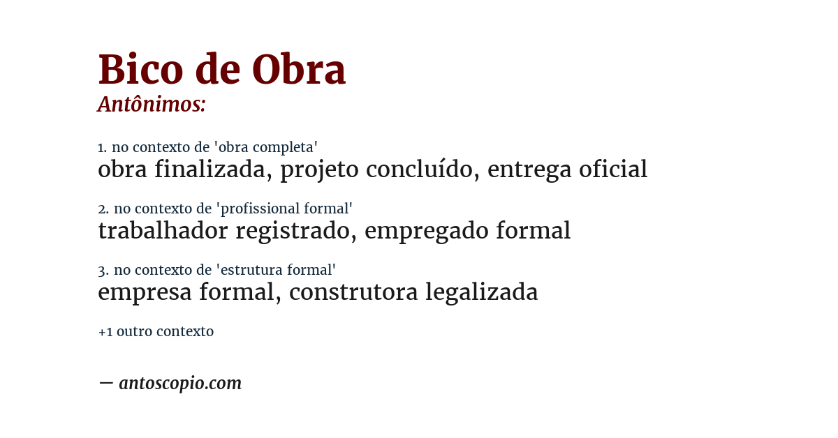 Antônimo de bico de obra