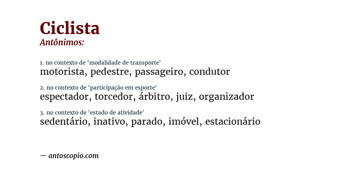 Antônimo de ciclista