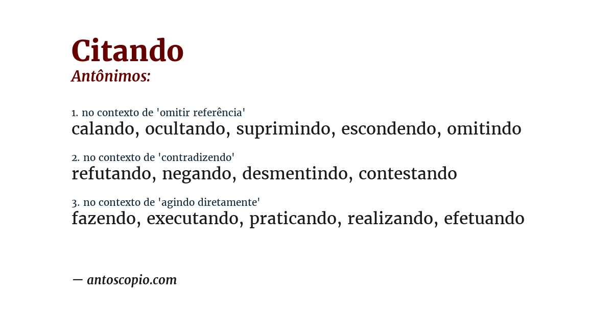 Antônimo de citando