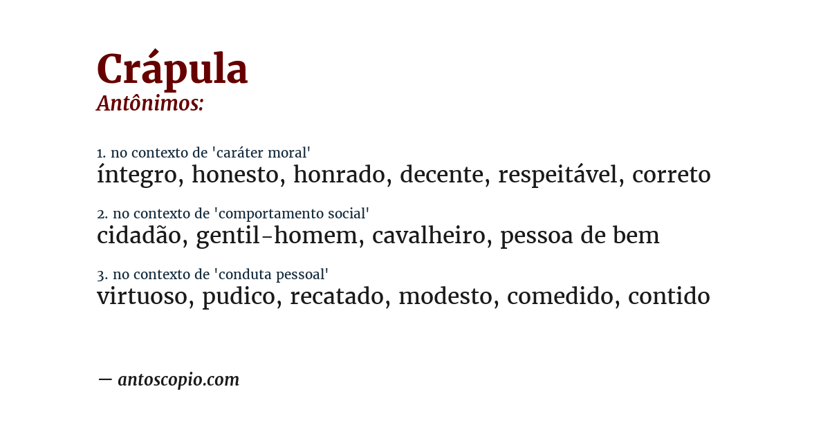 Antônimo de crápula