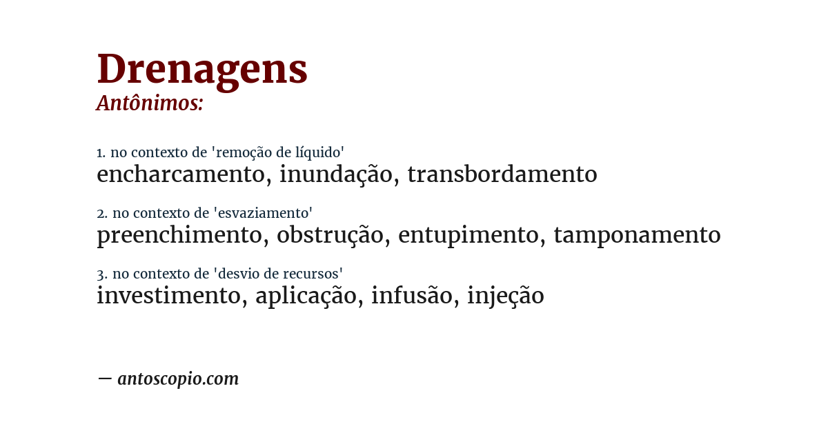 Antônimo de drenagens