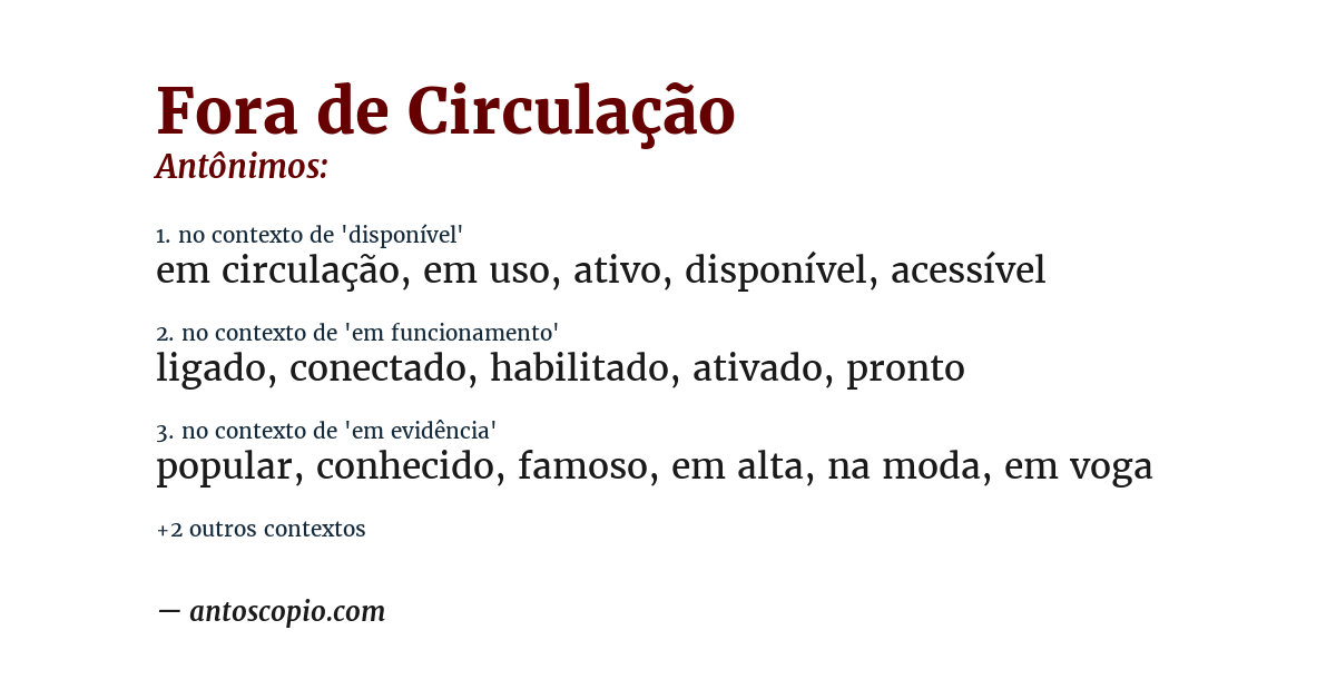 Antônimo de fora de circulação
