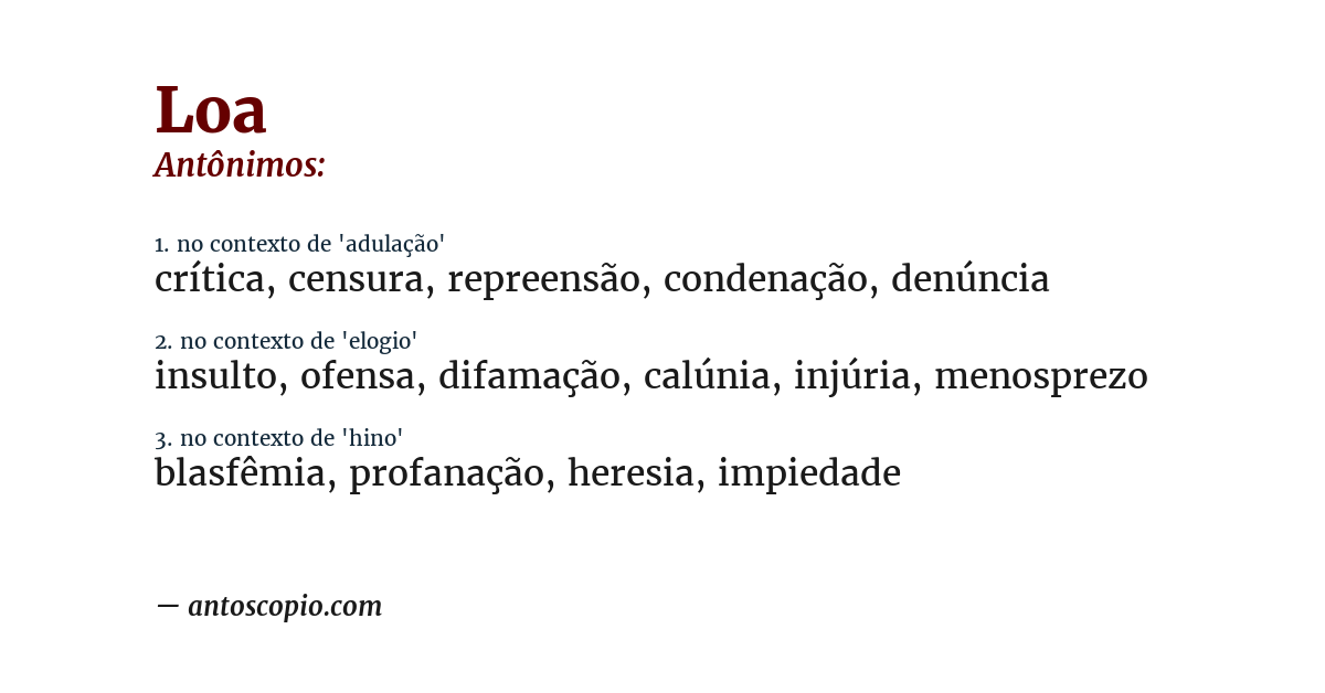 Antônimo de loa