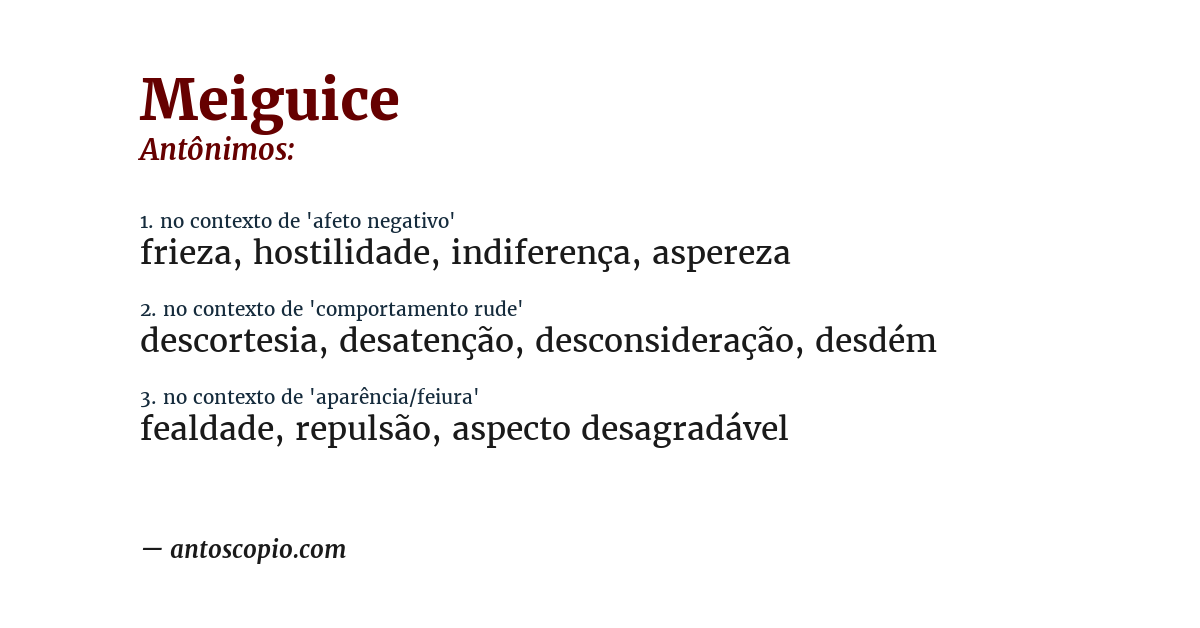 Antônimo de meiguice
