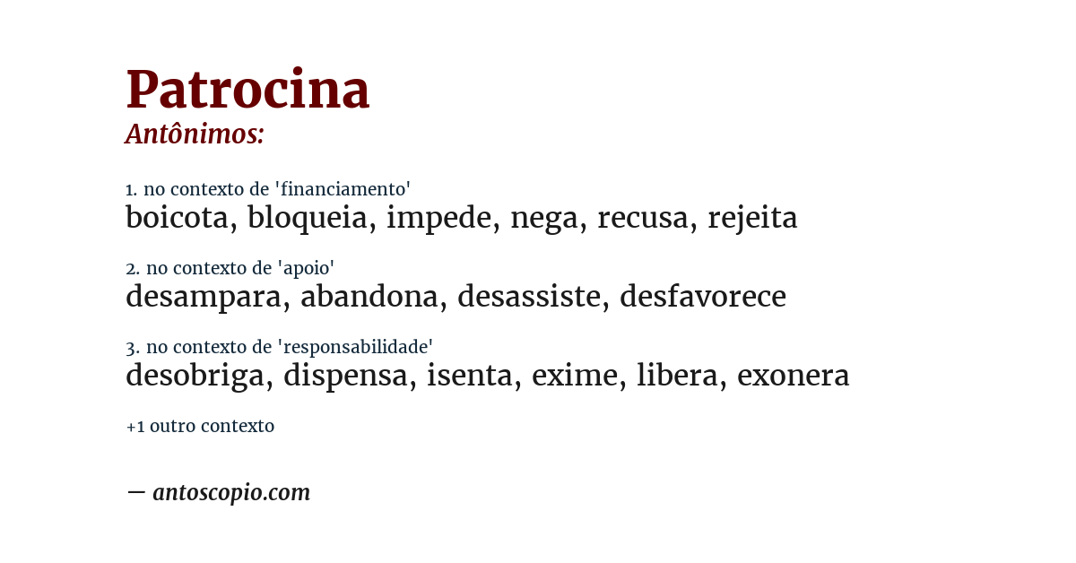 Antônimo de patrocina