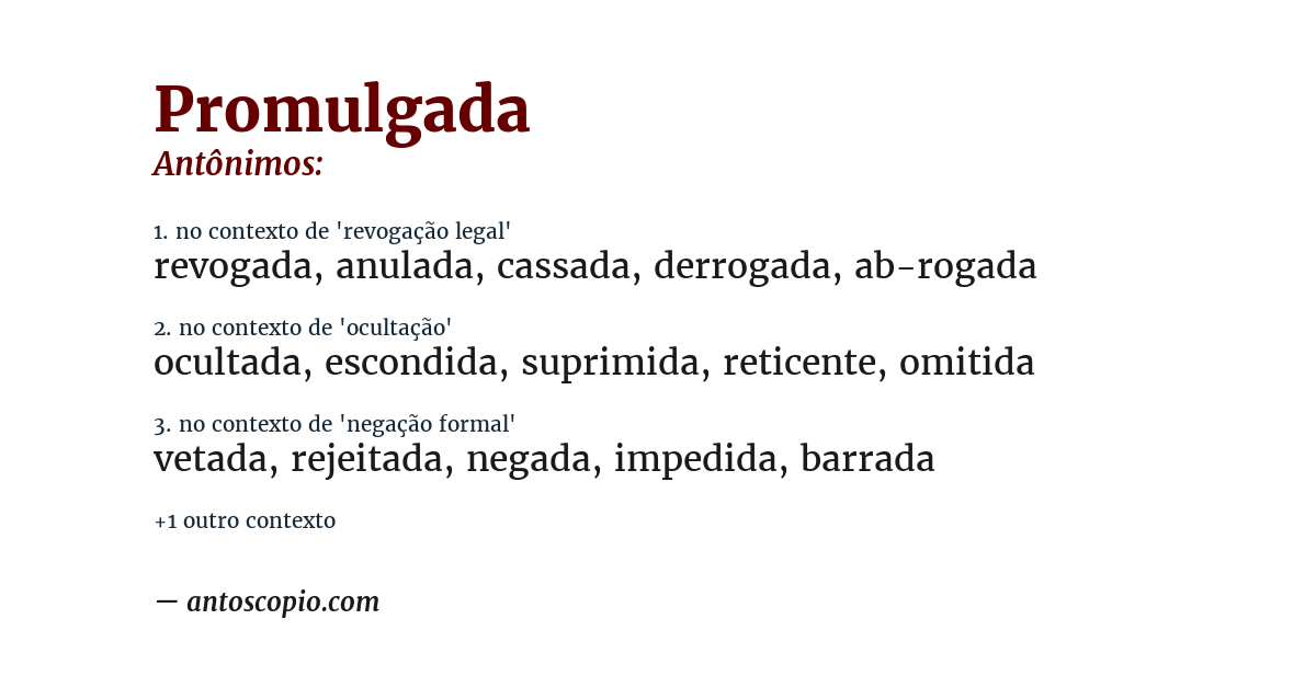 Antônimo de promulgada