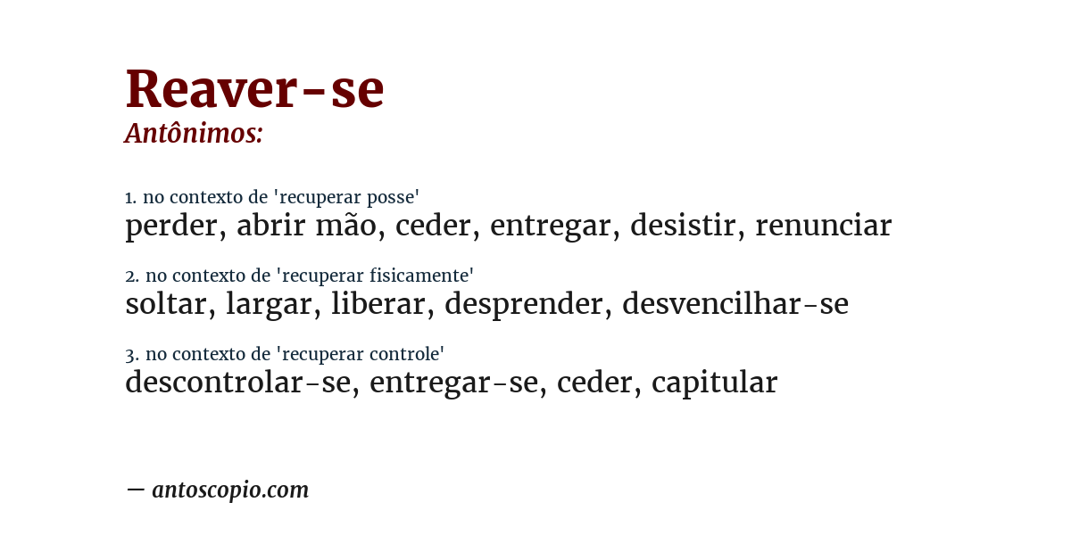 Antônimo de reaver-se