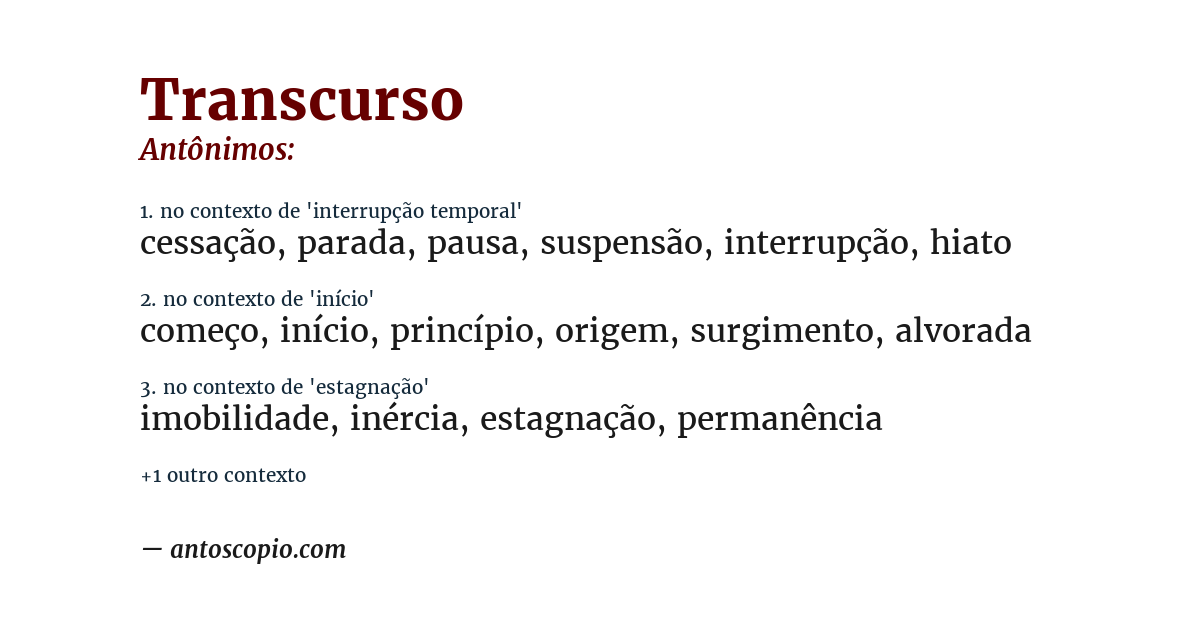 Antônimo de transcurso