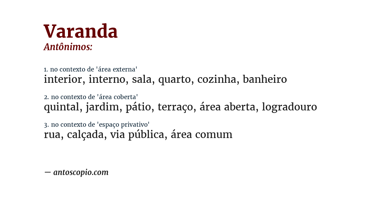 Antônimo de varanda