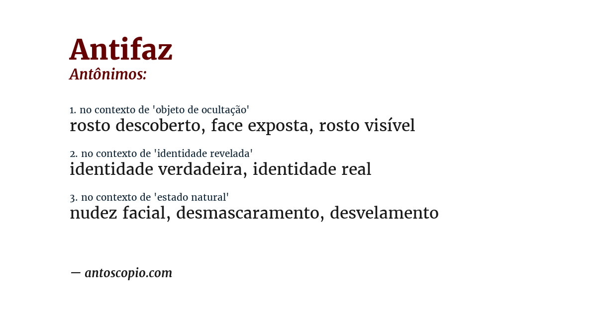 Antônimo de antifaz
