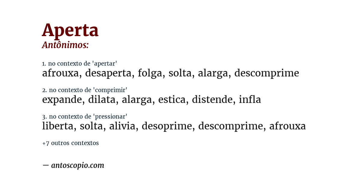 Antônimo de aperta