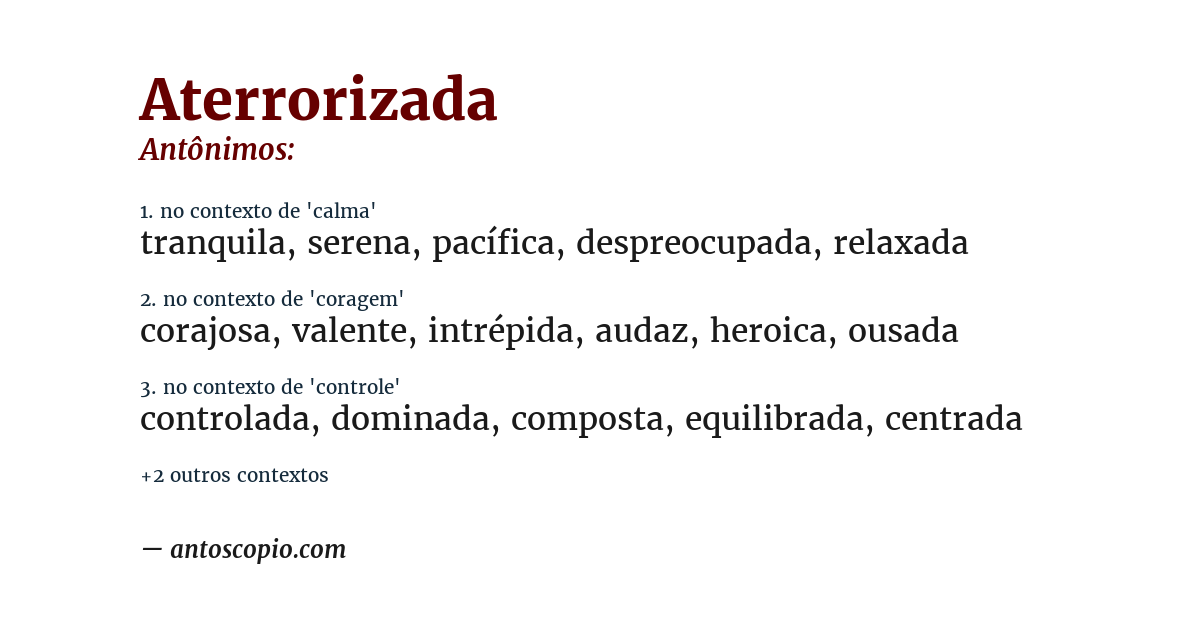 Antônimo de aterrorizada