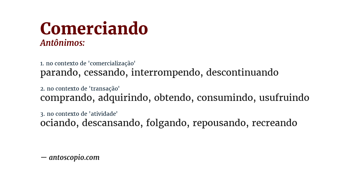 Antônimo de comerciando