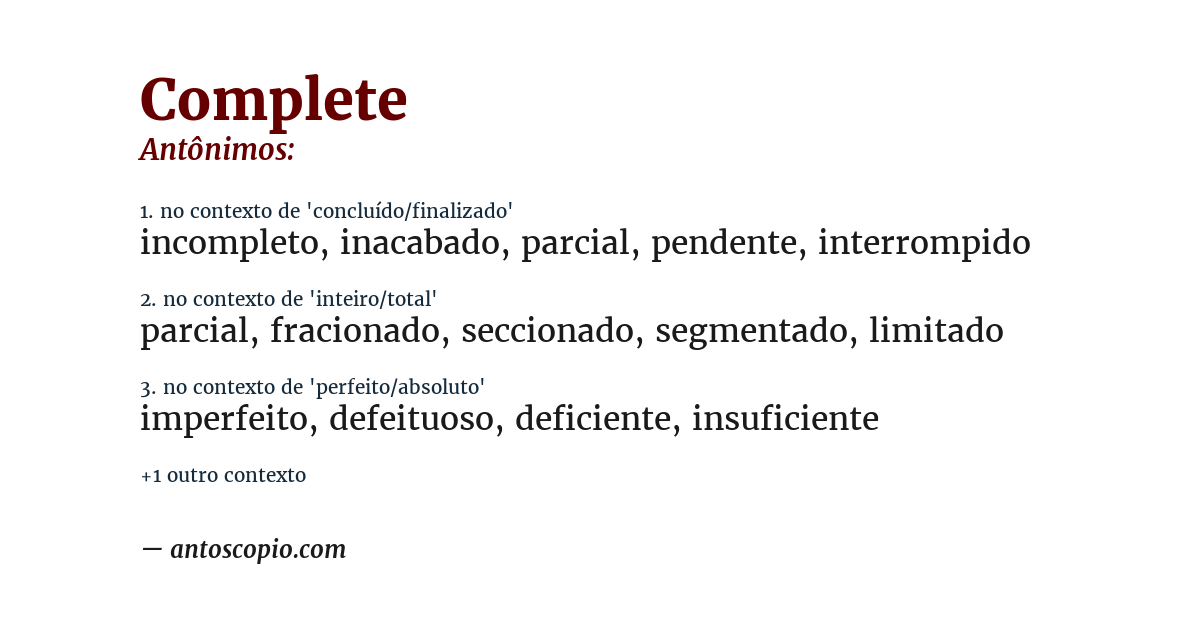 Antônimo de complete