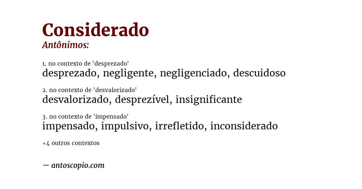 Antônimo de considerado