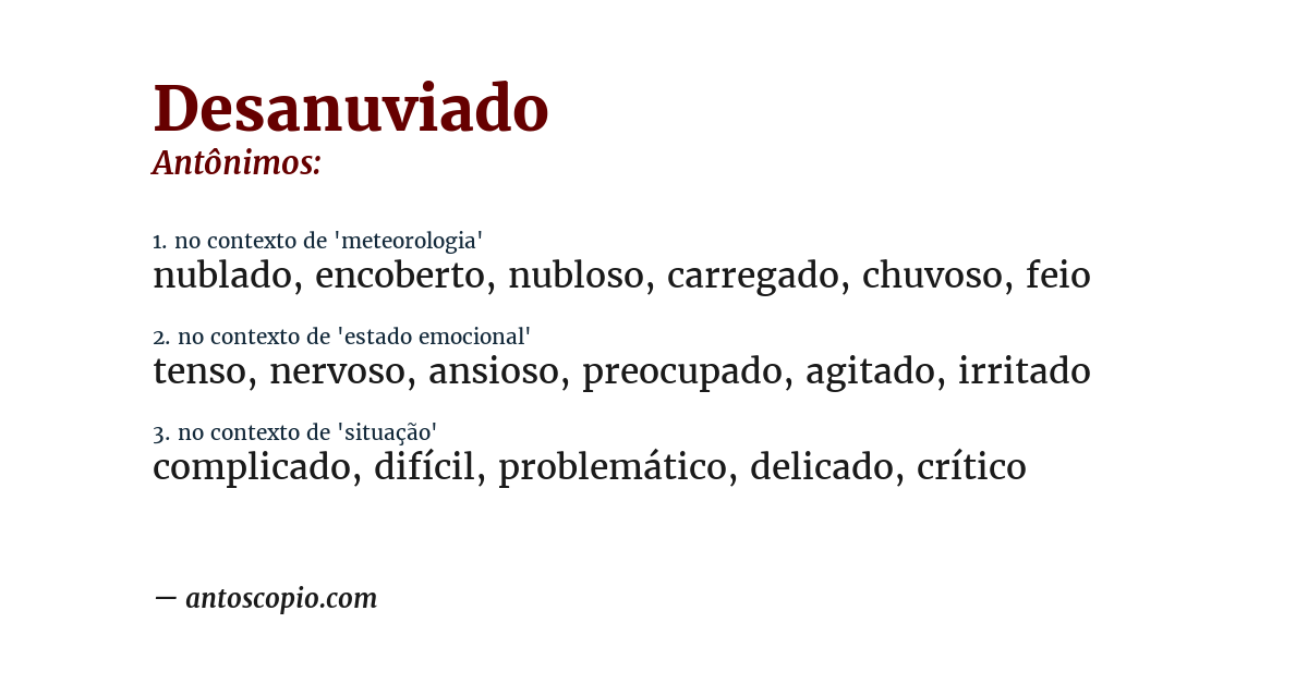 Antônimo de desanuviado