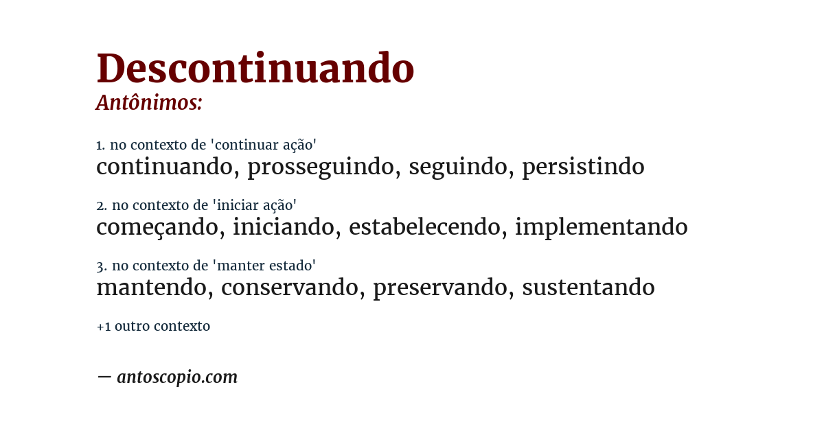 Antônimo de descontinuando