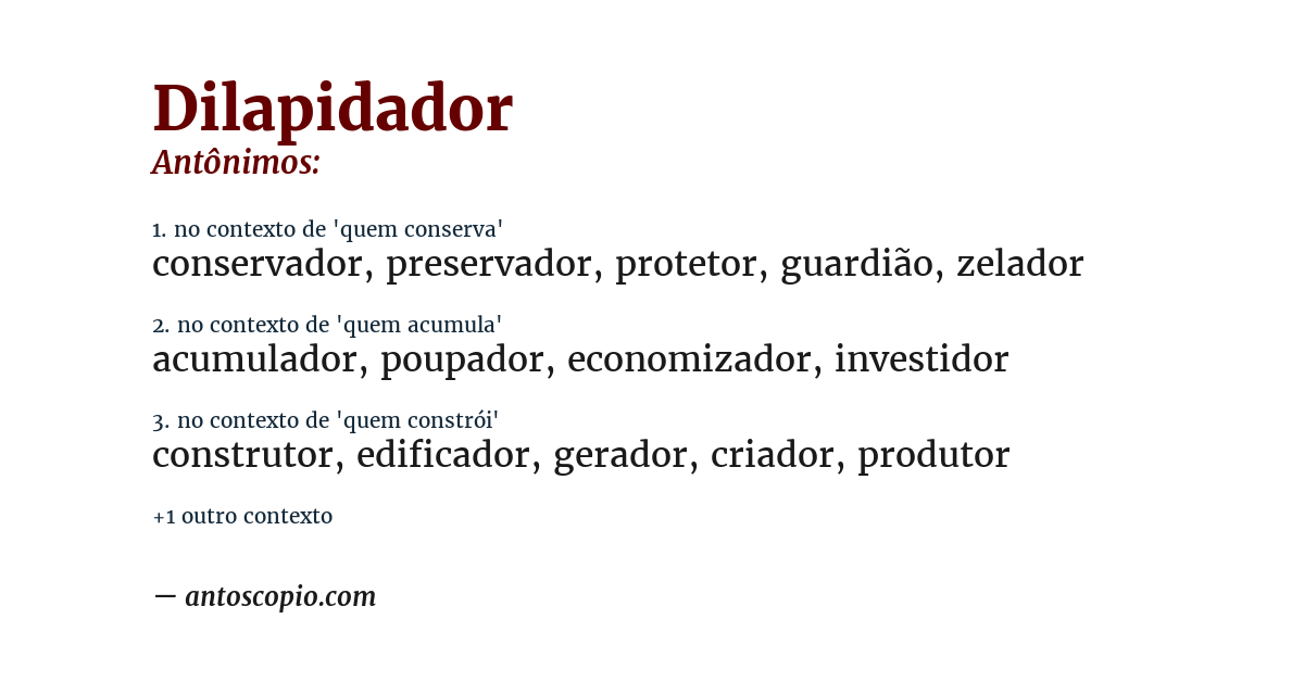 Antônimo de dilapidador