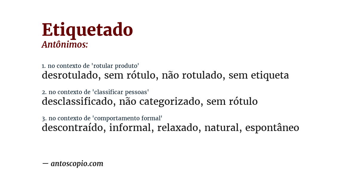 Antônimo de etiquetado