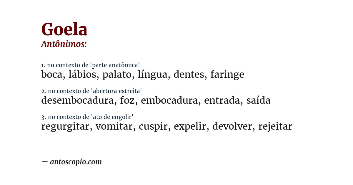 Antônimo de goela