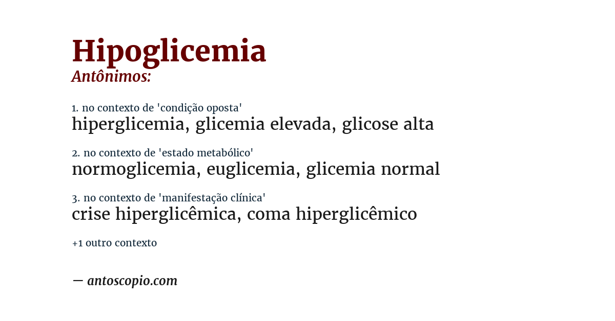 Antônimo de hipoglicemia
